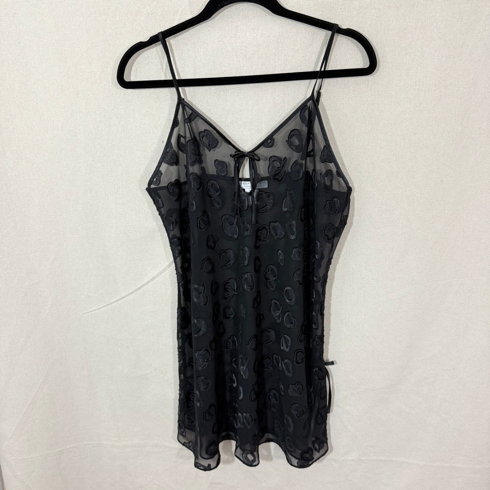 Morgan Taylor Intimates Black Heart Burnout Sheer Slip Dress Large Bow Detail